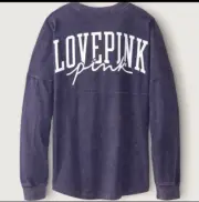 Victoria’s Secret PINK Varsity Long Sleeve Crew Tee Blue Medium Logo NEW