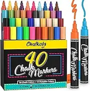 Chalkola Chalk Markers - Pack of 40 (Neon, Pastel & Metallic) Liquid Chalk Pens - For Chalkboard, Blackboard, Window, Labels, Bistro, Glass, Car, Board - Wet Wipe Erasable Ink - 6mm Reversible Tip