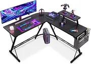 ODK Gaming Desk 127x127x77cm, L Shaped Desk with Monitor Stand&Storage Bag, Metal Legs, Corner Gaming Table with Headphone Hook for Home Office Bedroom Study, Carbon Fiber Black