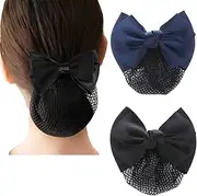 2 Pcs Bowknot Hair Snood Net Barrette Bun Cover Bow Hair Clip Xmas Gifts for Women Lady
