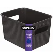 Superio Mini Ribbed Storage Bin- Plastic Storage Basket (1.5 Liter, Brown)