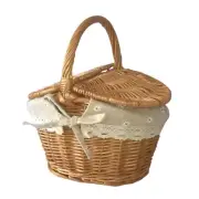 Handmade Fruit Basket Storage Basket Wicker Hamper with Handle Double Lid