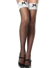 Womens Sexy White Lace Topped Fishnet Stockings One Size 16 to 22