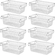 SANNO Freezer Basket Wire Metal Basket Bin, Stackable Wire Baskets, Pantry Storage Bins Cubby Bins for Food,Pantry Snack, Vegetable, Potato, Onion, Laundry Room, Office, Farmhouse,8