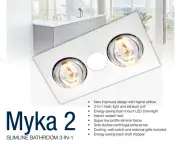 Ventair 3 In 1 MYKA 2 x 275W Bathroom Heater Lamp Light 1 x 10W LED w Exhust Fan