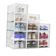 12-Pack Plastic Stackable Shoe Box Set - Clear | Foldable Shoe Storage