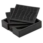 6PK Tempa Giovanni Square PU Coaster Set Drink Table Protection Mat Midnight