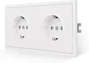 JIMEIDA Double Socket White Flush-Mounted Smooth Skin Feel with Plug-In Terminal 16 Amp Schuko Socket Wall Socket