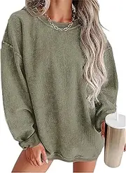 [Generic] Corduroy Plus Size Sweatshirts Pullover for Women, Solid Casual Crewneck Corduroy Pullover Cute Tops