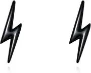 [KZX] Black Lightning Bolt Studs Earrings for Men 925 Sterling Silver Cool Flash Earrings Jewelry Gifts for Friends, Normal, Sterling Silver, Created Cubic Zirconia