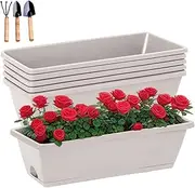 [SpringUp] Window Boxes Planters 6PCS Light Grey Plastic Vegetable Flower Plots Boxes 43X13.5CM Large Rectangular Herb Planters with Tray Saucers for Indoor Outdoor Garden Patio Home Decor