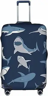 [pvinnk] Blue Cartoon Shark Print Protective Luggage Cover Elastic Washable Suitcase Travel Gear Protector, White, X-Large