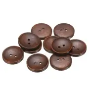 10pcs Wooden Sewing Button 25mm 2 Holes Round Craft Button Medium Brown