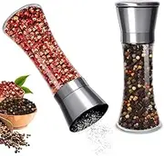 Gucass 2 Pieces Pepper Mill Salt Mill Set, Spice Mills with Adjustable Ceramic Grinder, Manual Salt and Pepper Mill Set, Also as Chili Mill, 200 ml Salt and Pepper Grinder for Various Spices