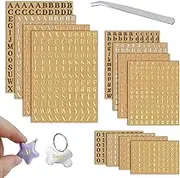 Sekonow 4 Colors Small Letter Stickers, 12 Sheets Glitter Metal Alloy Alphabet Number Stickers, Self Adhesive Mini ABC Stickers for Resin Scrapbooking with Tweezers, 3mm