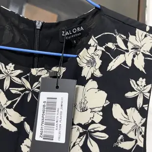 全新 ZALORA 無袖大花黑色雪紡連身褲