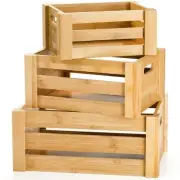 Set of 3 Bamboo Nesting Crates with Handles, Rustic Decorative Storage Contai...