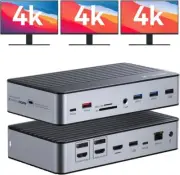 3 Monitors USB C Docking Station DisplayLink Dock 120W Charging for M1 M2 M3 Mac