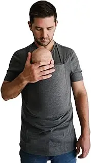 Lalabu Dad Shirt Baby Carrier | Engineered to Help New Dads Bond | Comfortable & Easy to Use Mens Baby Carrier | OG Mens Kangaroo Baby Carrier Shirt with Pouch | Simple Gray, Large, Short Sleeve