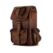 Handmade Brown Vintage Full Grain Goat Leather Backpack Laptop Rucksack Bag.