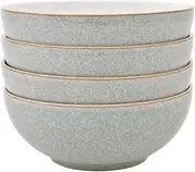 Denby - Elements Light Grey Cereal Bowls Set of 4 - Dishwasher Microwave Safe Crockery 820ml 17cm - Pale Grey, White Ceramic Stoneware Tableware - Chip & Crack Resistant Soup Bowls