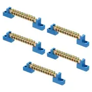 5 Pcs Ground Bus Bar 10 Positions Brass Terminal Grounding Bar, Blue