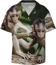 [EdWal] Cute Little Monkeys Print Men's Print T Shirts Short Sleeve Polo Shirts Casual Summer Beach Shirt for Men