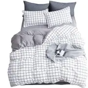 Checkered Gingham Duvet Quilt Cover Set -White