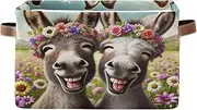 Cute Donkeys Laughing Fabric Organizer Bins with Handle, Collapsible Nursery Organizer Storage, Set of 2
