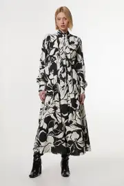 Printed Tie Neck Woven Maxi Dress