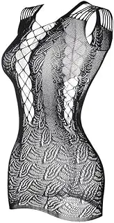[Generic] Women Fishnet Lingerie See Through Sleepwear One Piece V-Neck Babydoll Mini Dress