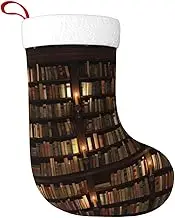 pvinnk Library Bookshelf Book Print Christmas Stocking Long-Lasting Xmas Stockings Gifts Family Holiday Fireplace Decor