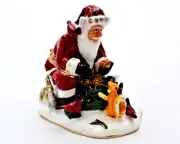 Decorative Santa Clause Trinket Box. Hand Painted Enamel & Swarovski Crystals.