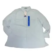 Hilary Radley Women's Button Front Blouse Long Sleeves Light Blue Size L NWT