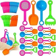 40 Pcs Beach Sand Shovels Colorful Plastic Rake Sand Toys Beach Toys Plastic Shovel Sifter Toy for Teens Boys Girls Beach Party Backyard Garden Shoveling Sand and Snow, 4 Styles