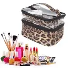 Double Layer Cosmetic Bag PVC Leopard Print Design Portable Large Capacity M ECM