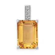 Sterling Silver Rhodium Emerald-cut Citrine u0026 Diamond Pendant