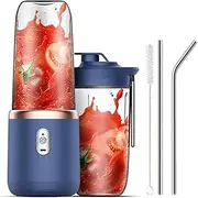 [POATOW] Portable Blender, USB Rechargeable Smoothie Blender, Personal Blender for Shakes and Smoothies with 6 Sharp Blades, Travel Lid, Waterproof Blender for Kitchen, Office (Blue)