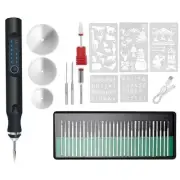 Electric Engraving Pen with 33Pcs Burr Bits 5Pcs Stencils 3 Gears Speed Recharge