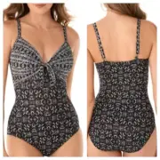 NEW $178 Miraclesuit® Black Pin Up Tie Front Underwire One-Piece Size 8