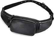 [SAIION] Genuine Leather Slim Waist Pack for Man & Woman, Vintage Design & 4 Zipper Pockets & Adjustable Strap, Large Capacity Fanny Pack Crossbody Belt Bag for Travel or Ride, 1030 Black, 7.1 x 2.0 x 5.1