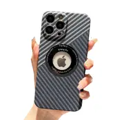 Carbon Fiber Magnetic Case for iPhone 11, Logo View Matte Thin Slim Hard iPhone 11 Cover - Black/Grey
