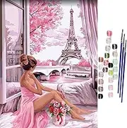 BRUIQIM Paint by Numbers for Adults - DIY Oil Paint by Number Kits On Canvas for Beginners, Painting Numbers Adult, Digital Acrylic Painting for Wall Decoration Eiffel Tower Girls 16 x 20 inch Frameless
