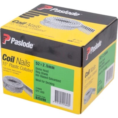 Paslode 50 x 2.5mm 15 Degree Hot Dip Galvanised Collated Coil Nail - 400 Pack