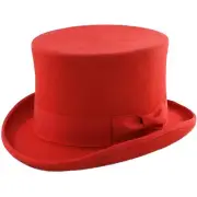 Quality Red Wool Felt Top Hat.satin lined. 4 sizes.