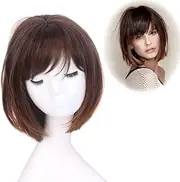 STfantasy Short Bob Wig for Women Short Straight Natural Wigs with Bangs Girls Daily Cosplay Costume Halloween Party(Brown)
