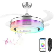 48 Inch Modern Retractable Ceiling Fan with Light and APP Control,RGB Color C...
