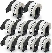 10 Rolls Brother-Compatible P-Touch DK-22211 29mm x 15.24m(1-1/7" x 50') Matte Continuous Length Film Tape with Refillable Cartridge