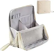 [Generic] Multi-Purpose Large Capacity Oxford Cloth Standing Makeup Bag,Waterproof Vertical Office Desktop Storage Bags,Portable Toiletry Bag and Stationery Storage with Compartments Travel Home Use (Beige)