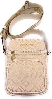 [Michael Kors] Women's Camera Bag, Shoulder Bag, White Gold, 20 x 14 x 8 cm (W x H x D), MK Logo, Jacquard Crossbody Women's Bag7584, White, 25 x 15 x 6 cm
